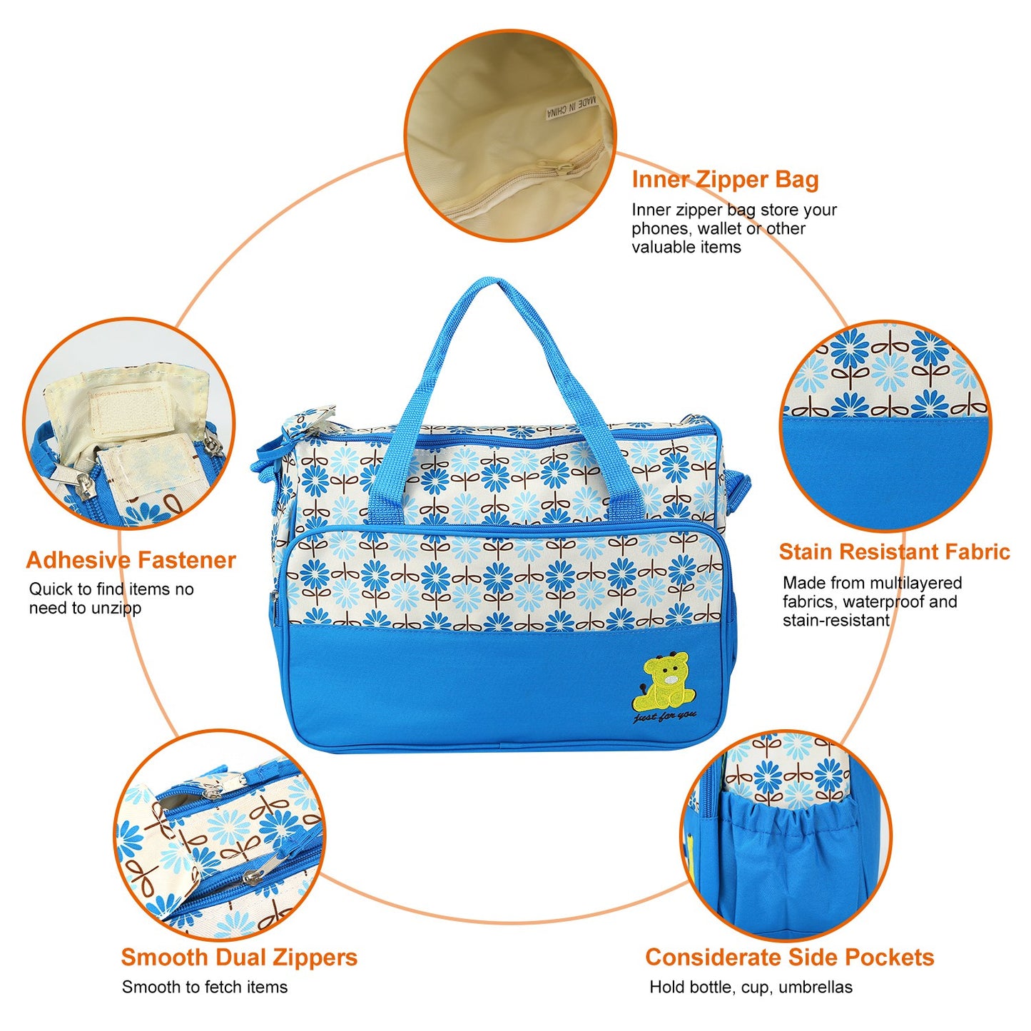 5-Piece Diaper Bag Set with Changing Pad & Insulated Pockets