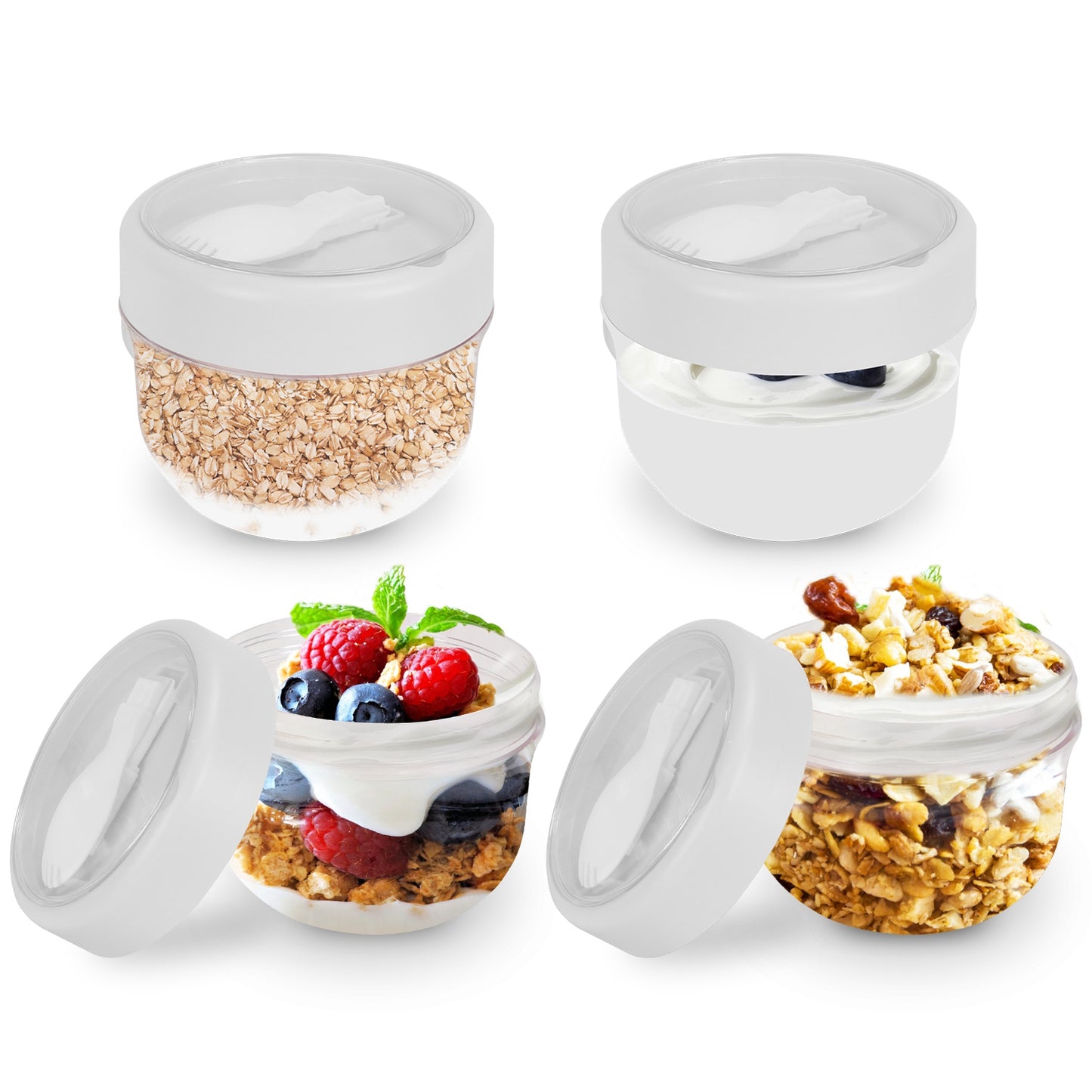 Overnight Oats Containers with Lids and Spoons, 20oz, 4-Pack