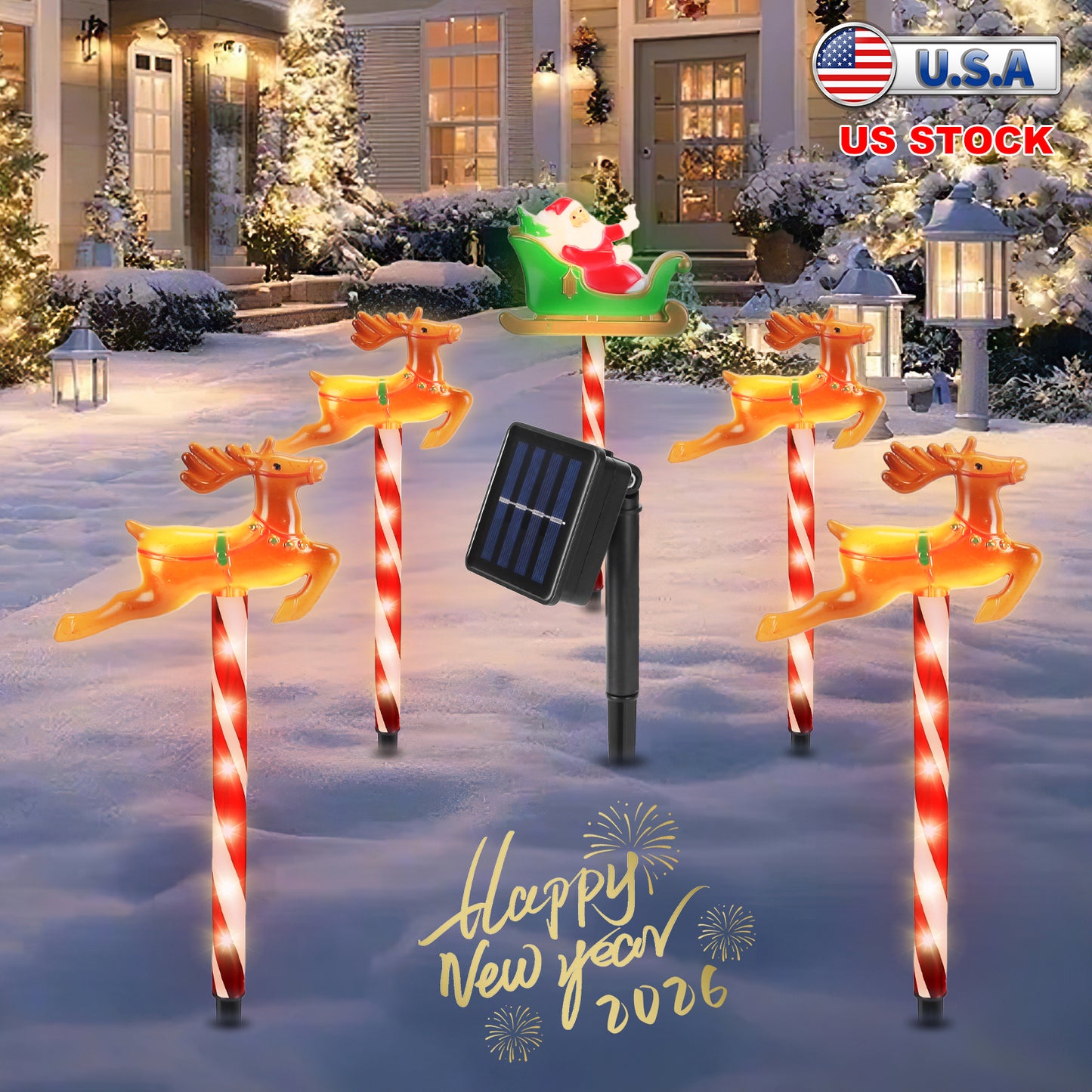 Solar Christmas Pathway Lights 5-Pack with 8 Lighting Modes