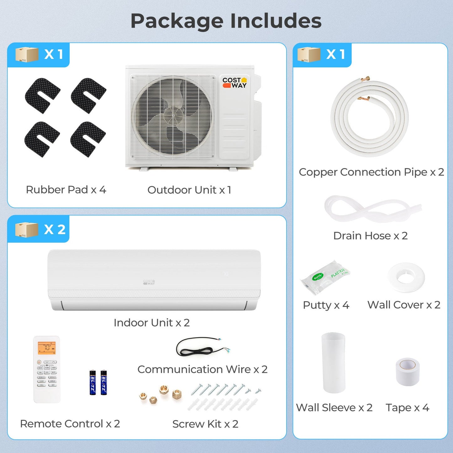 18000 BTU 2 Zone 20 SEER2 Mini Split AC with Heat Pump