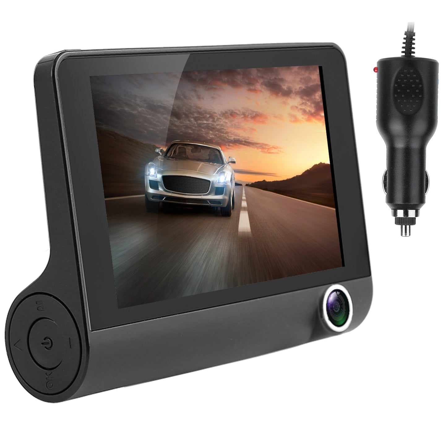 Dash Cam 3-Lens 1296P Front Rear Interior 4" Screen