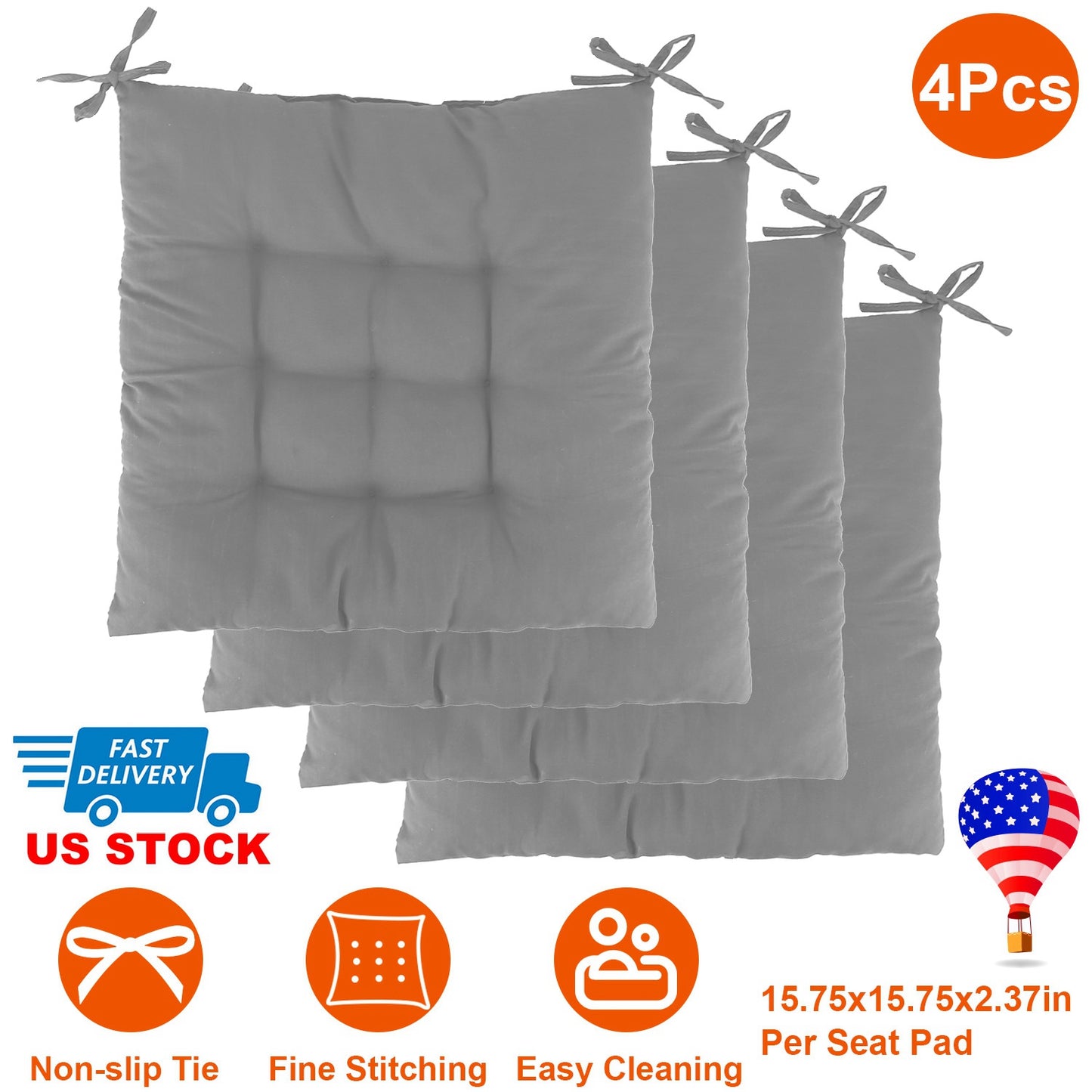 Square Chair Cushion Pads with Ties - 15.75" (Set of 4)