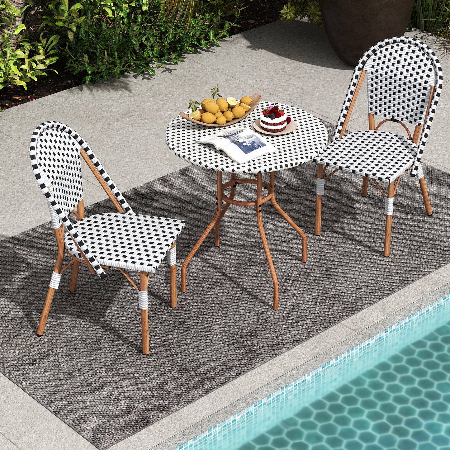 3-Piece Bistro Patio Dining Set with Round Table & 2 Chairs