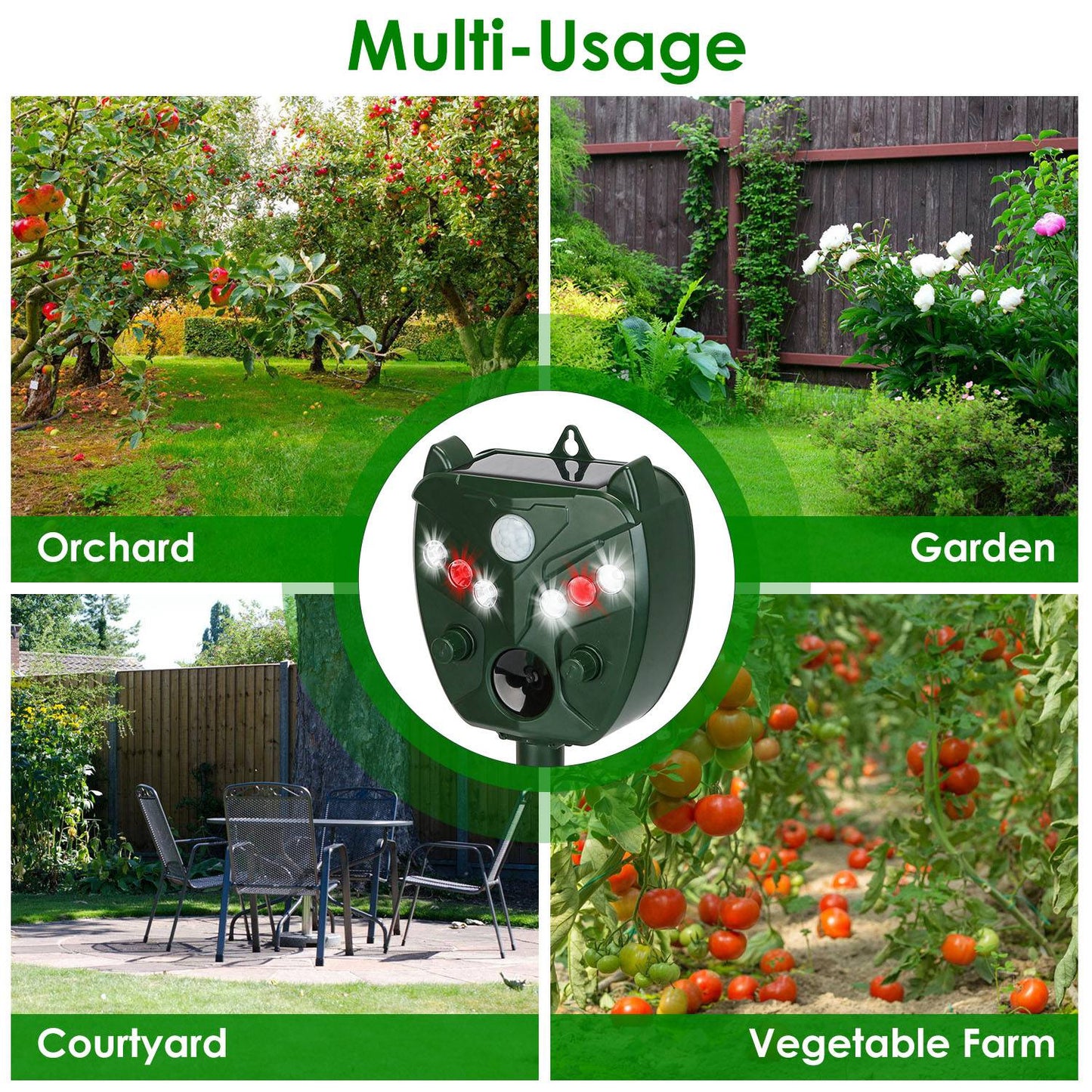 Solar Ultrasonic Animal Repeller with 5 Adjustable Modes