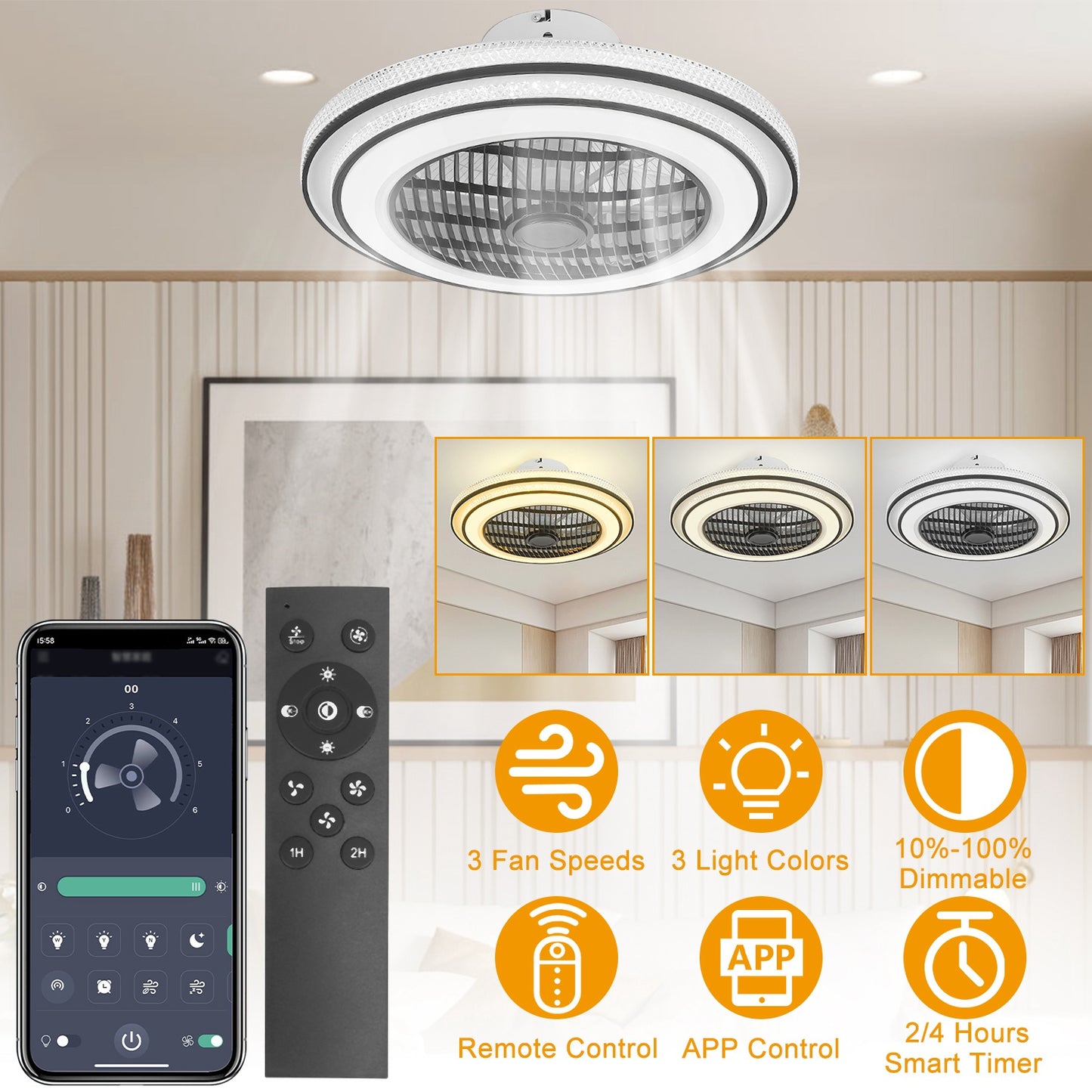 20.5" LED Ceiling Fan with Light and Remote Control