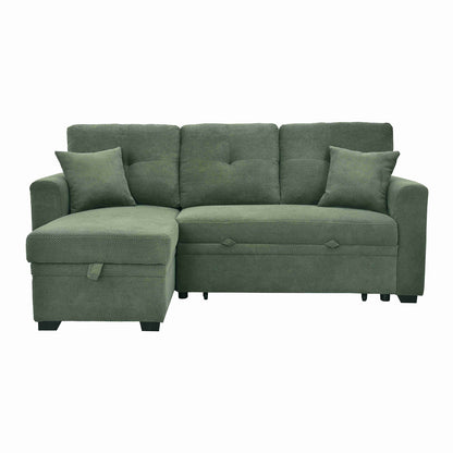 Sleeper Sofa with Pull-Out Bed, L-Shaped Sectional Couch with Reversible Chaise and Storage, Foil Fabric Upholstered Sof