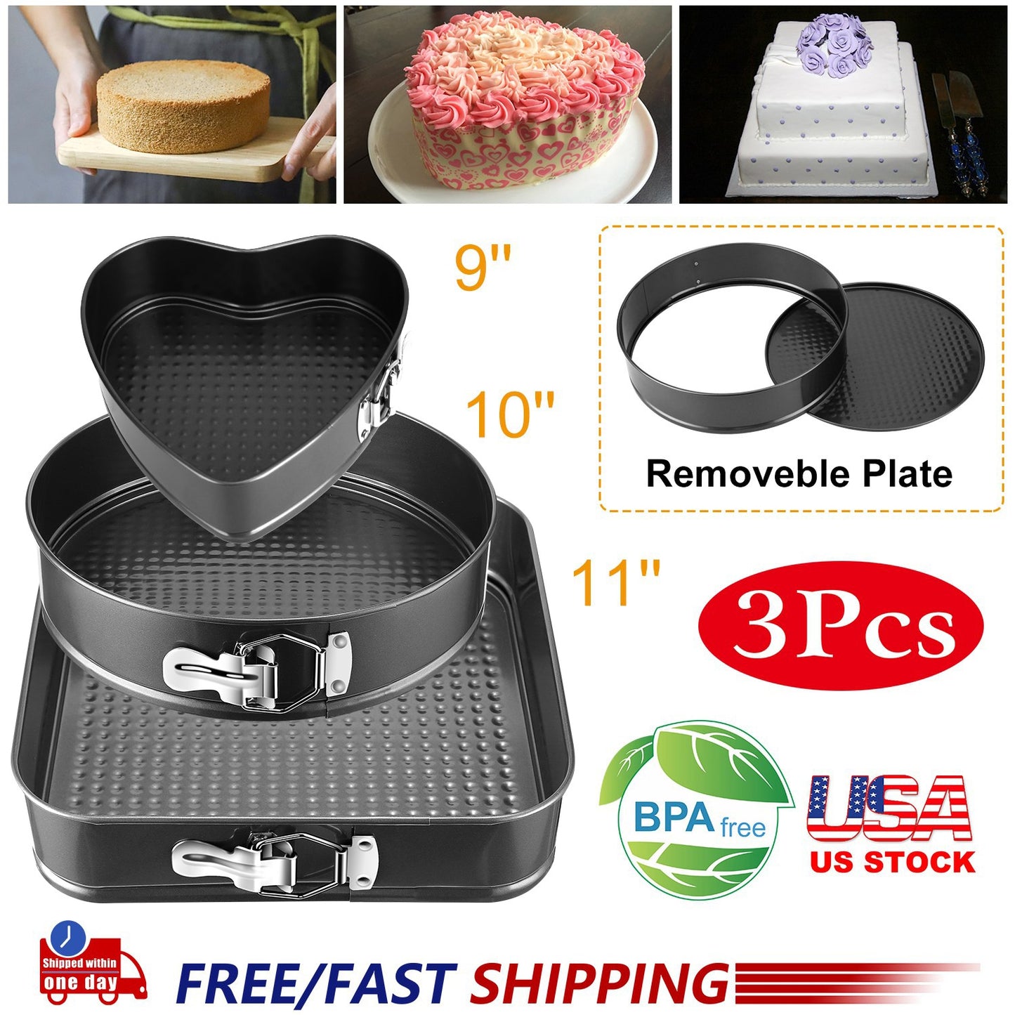 Springform Cake Pan Set 3-Piece Non-Stick with Removable Bottom