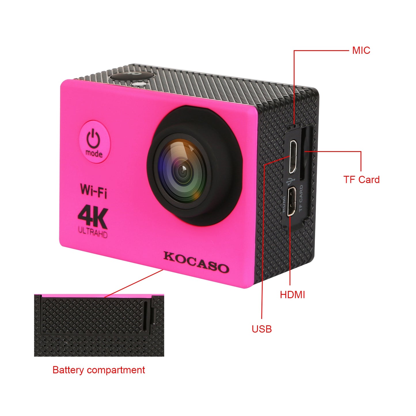 4K Action Camera with 170° Wide Angle Lens and WiFi