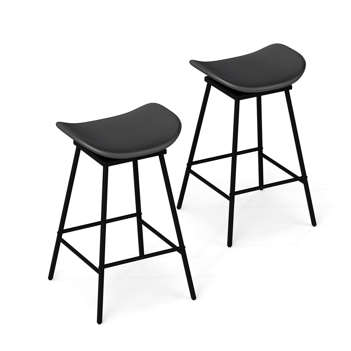 Set of 2 Swivel Barstools Faux Leather Upholstered Backless with Footrest