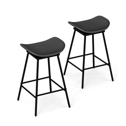 Set of 2 Swivel Barstools Faux Leather Upholstered Backless with Footrest