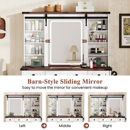 Vanity Desk with Sliding Mirror and 3 Lighting Modes