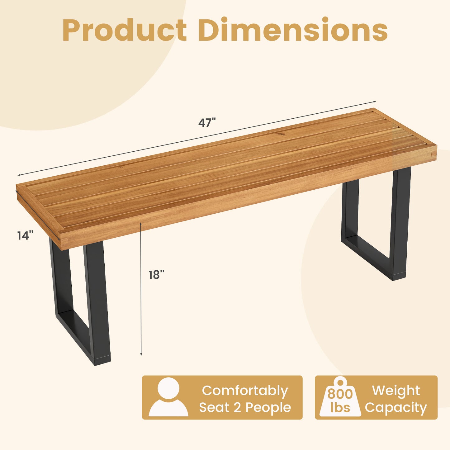 48-Inch Acacia Wood Outdoor Bench Set of 2