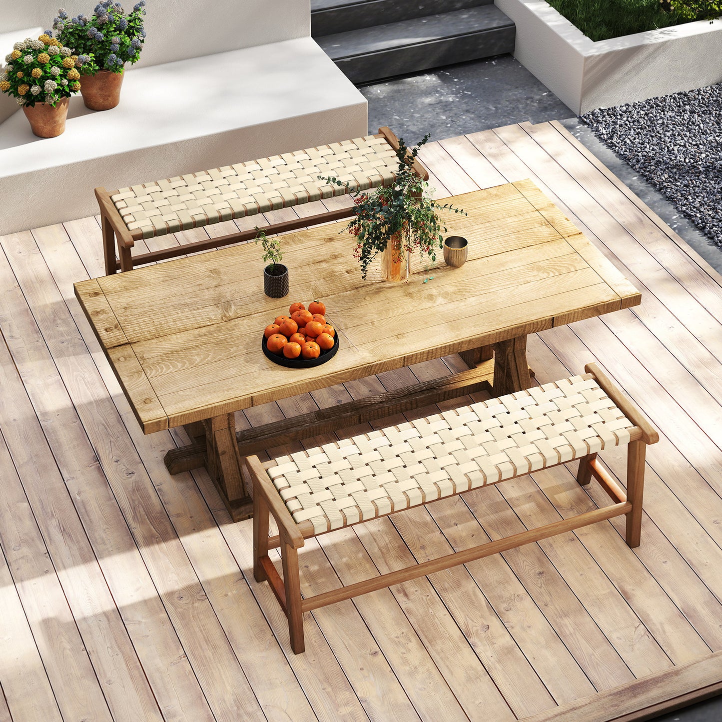 Teak Wood Patio Bench 47" with Woven Seat