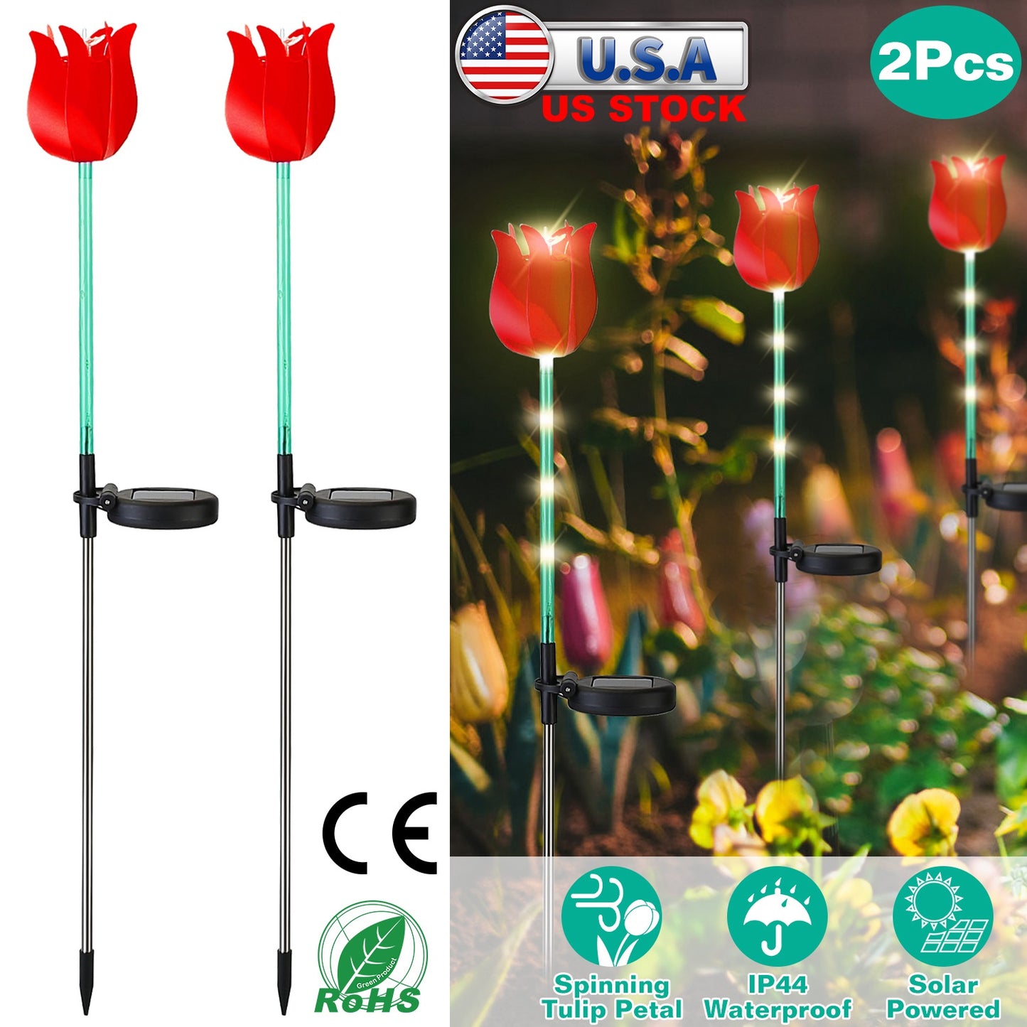 Solar Powered Tulip Garden Stake Light with Windmill