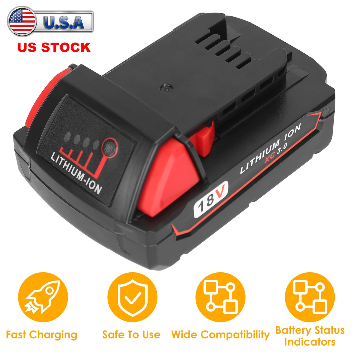 18V 3000mAh Lithium Battery for Milwaukee M18 Cordless Tools