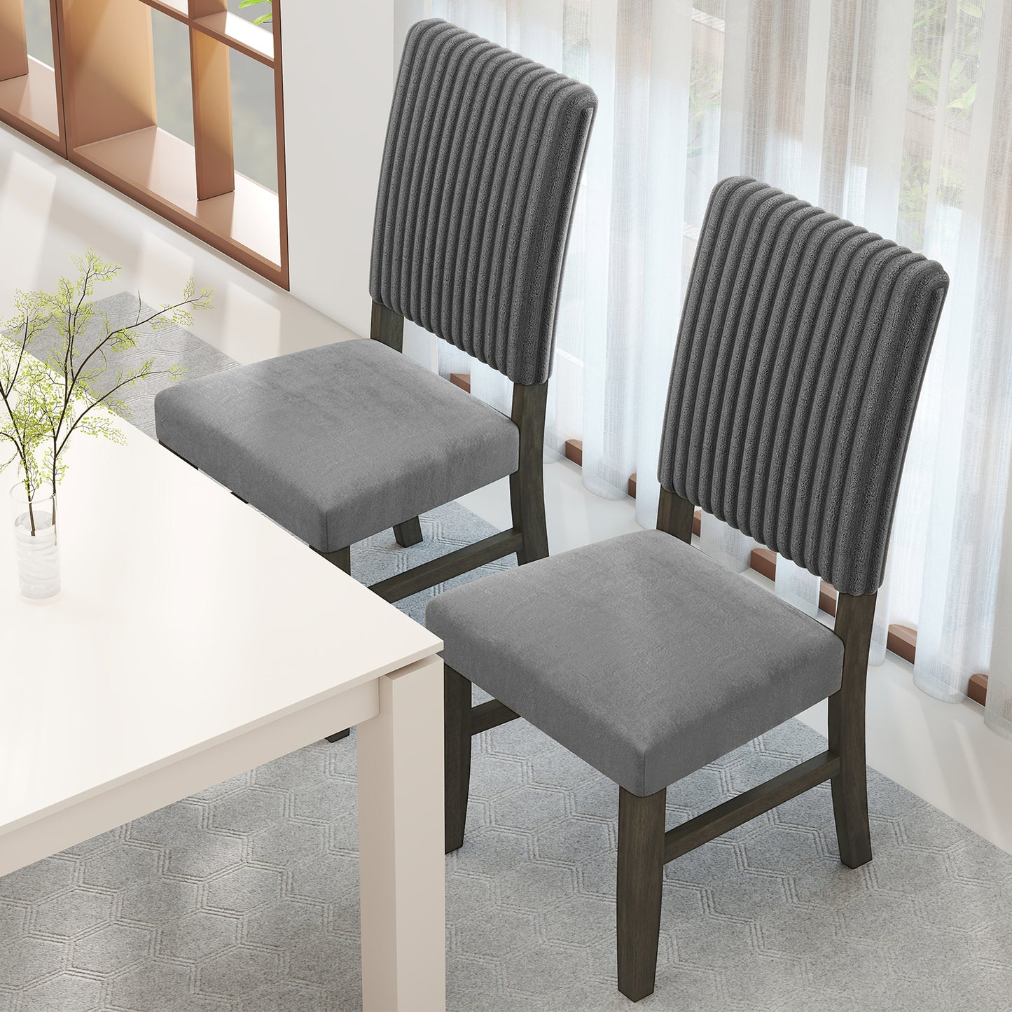 Mid-Century Velvet Dining Chairs Set of 2 - Grey