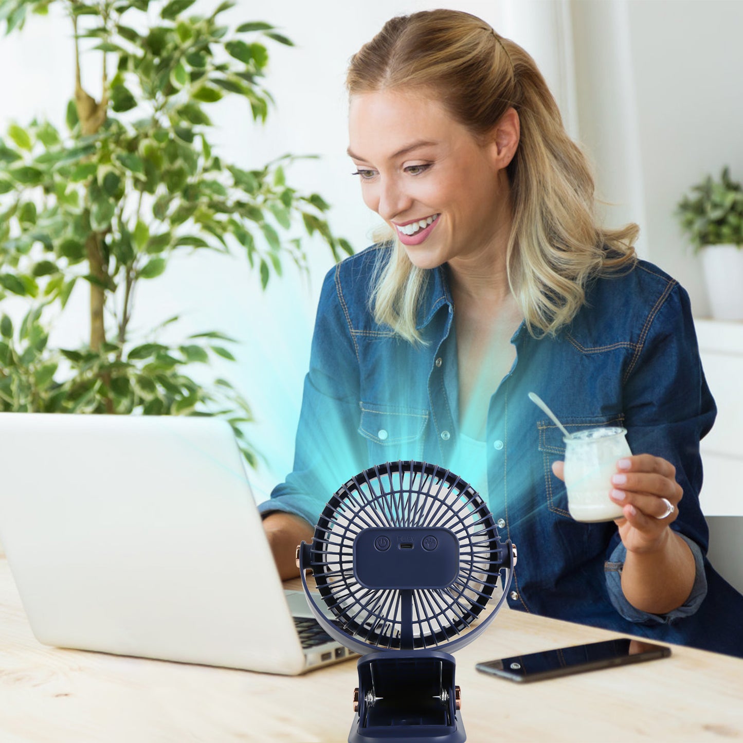 Clip-On Fan with 5 Speeds, LED Light & 720° Rotation