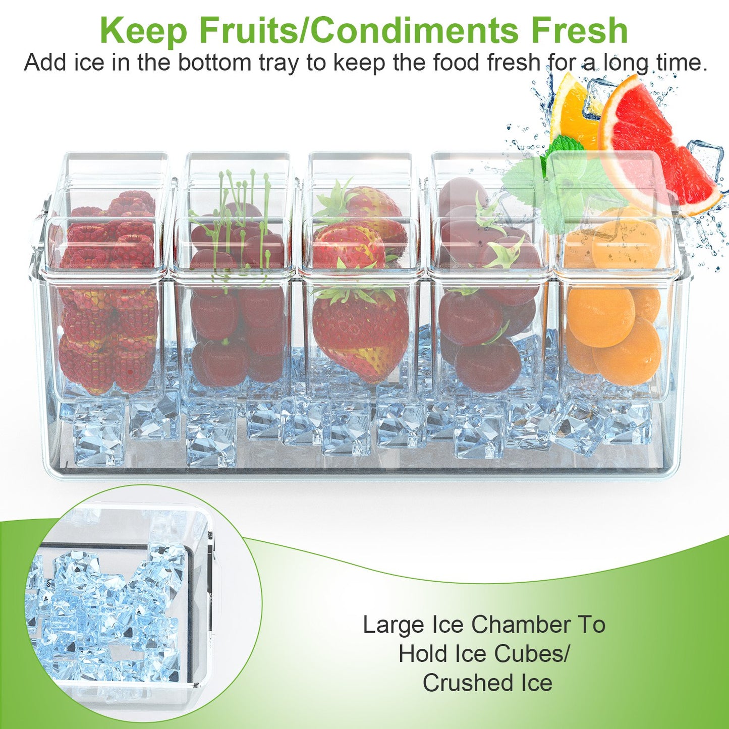 Ice Chilled Condiment Caddy with 5 Containers & Lids