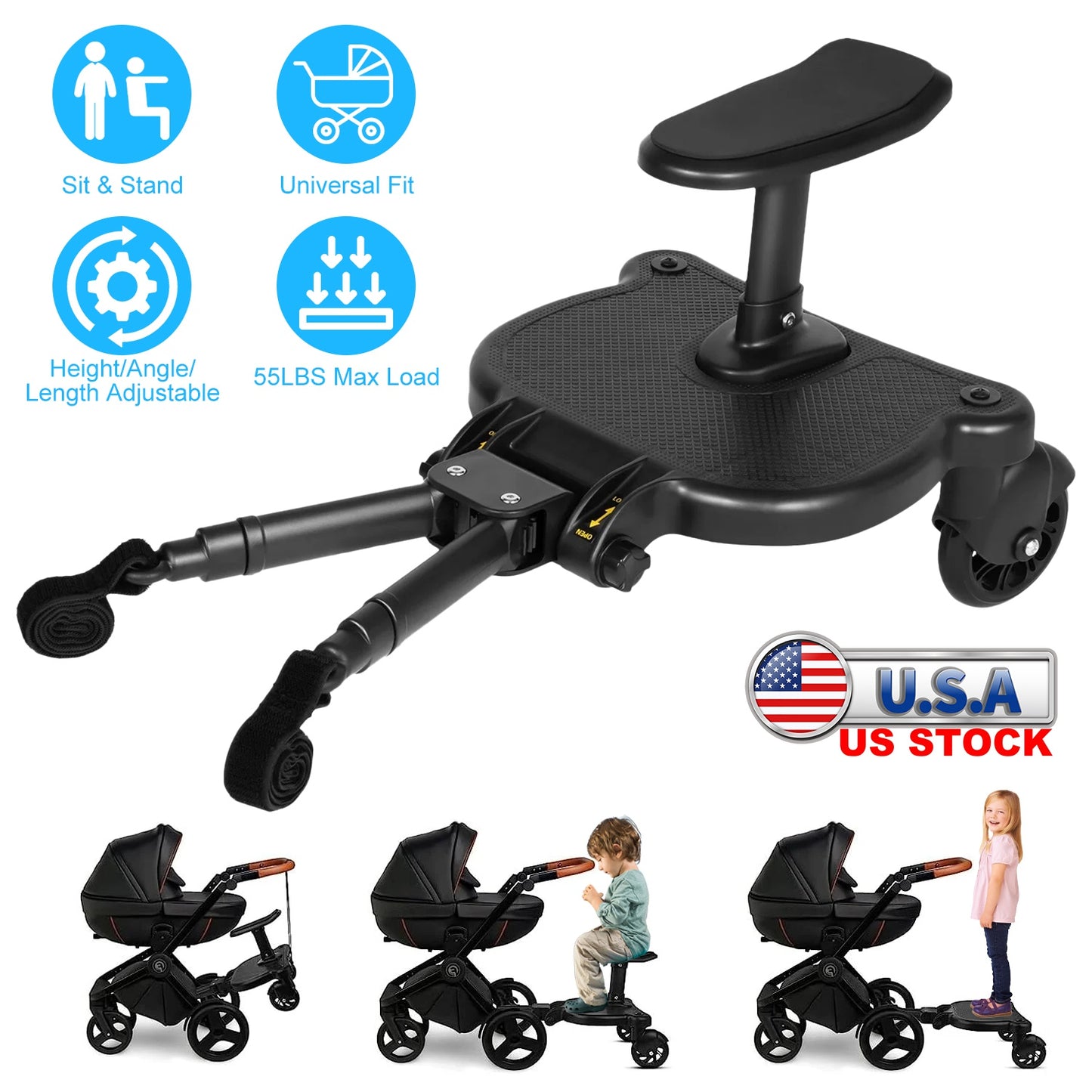 Universal Stroller Board with Detachable Seat for Toddlers