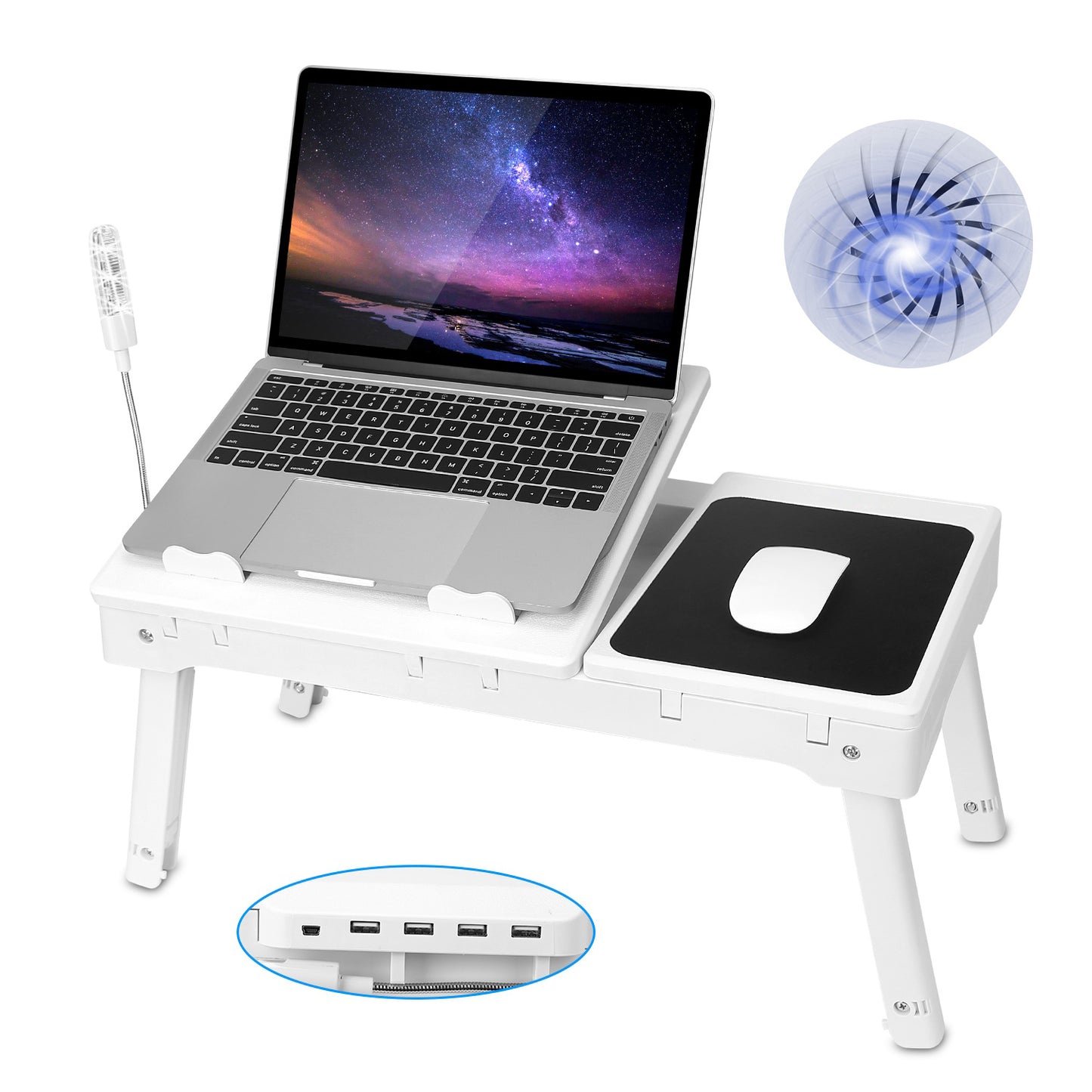 Foldable Laptop Desk with Cooling Fan, LED Light & USB Ports