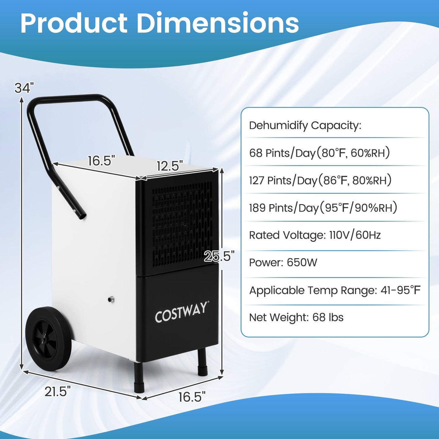 189 Pints Commercial Dehumidifier with Built-in Water Pump-Black