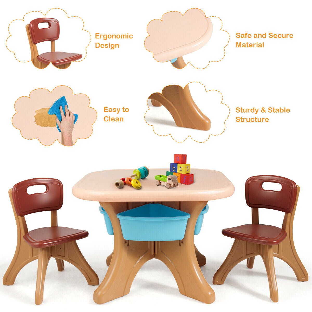 Kids Table and Chair Set with Storage Drawers - 3 Piece