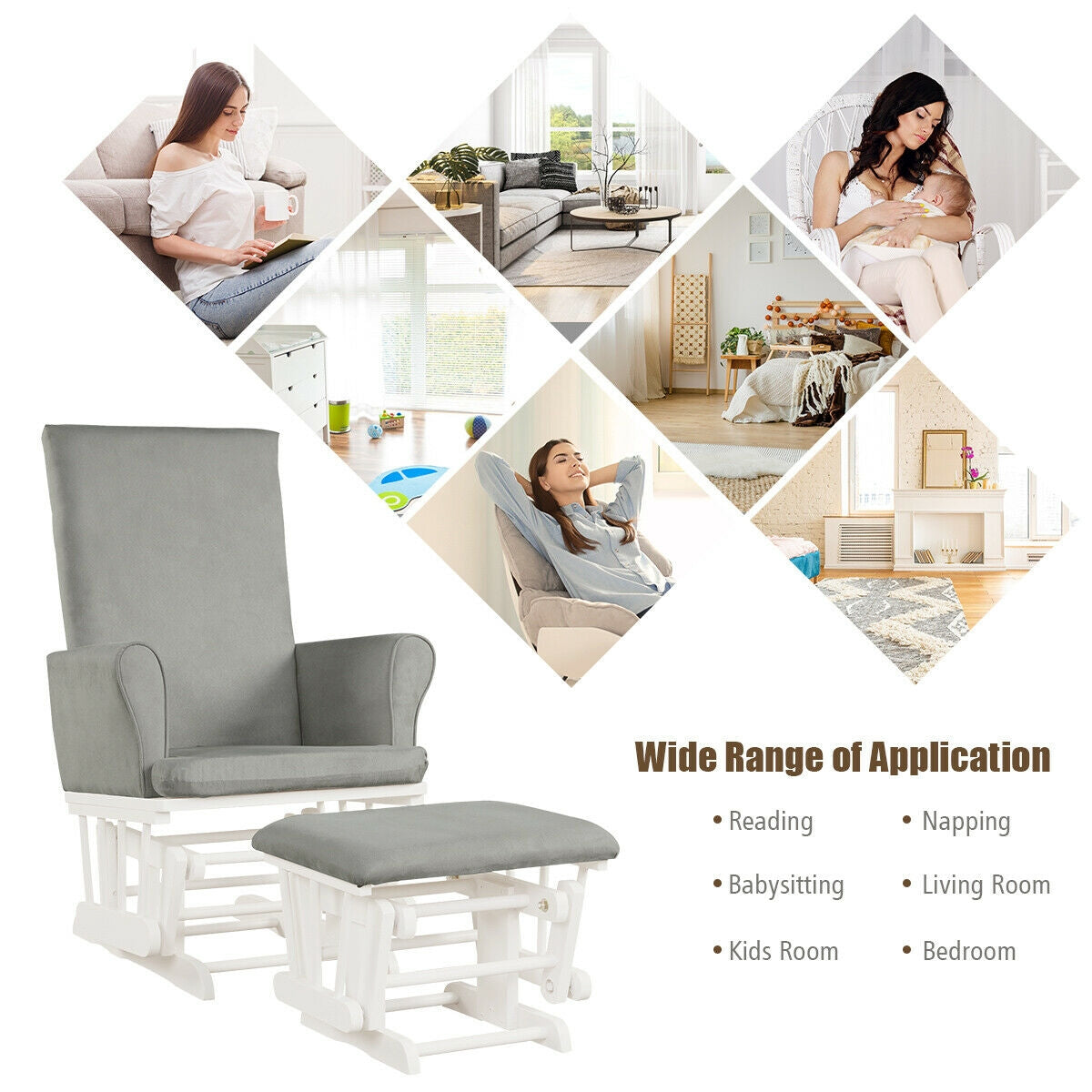 Nursery Glider Rocking Chair with Ottoman Cushion Set