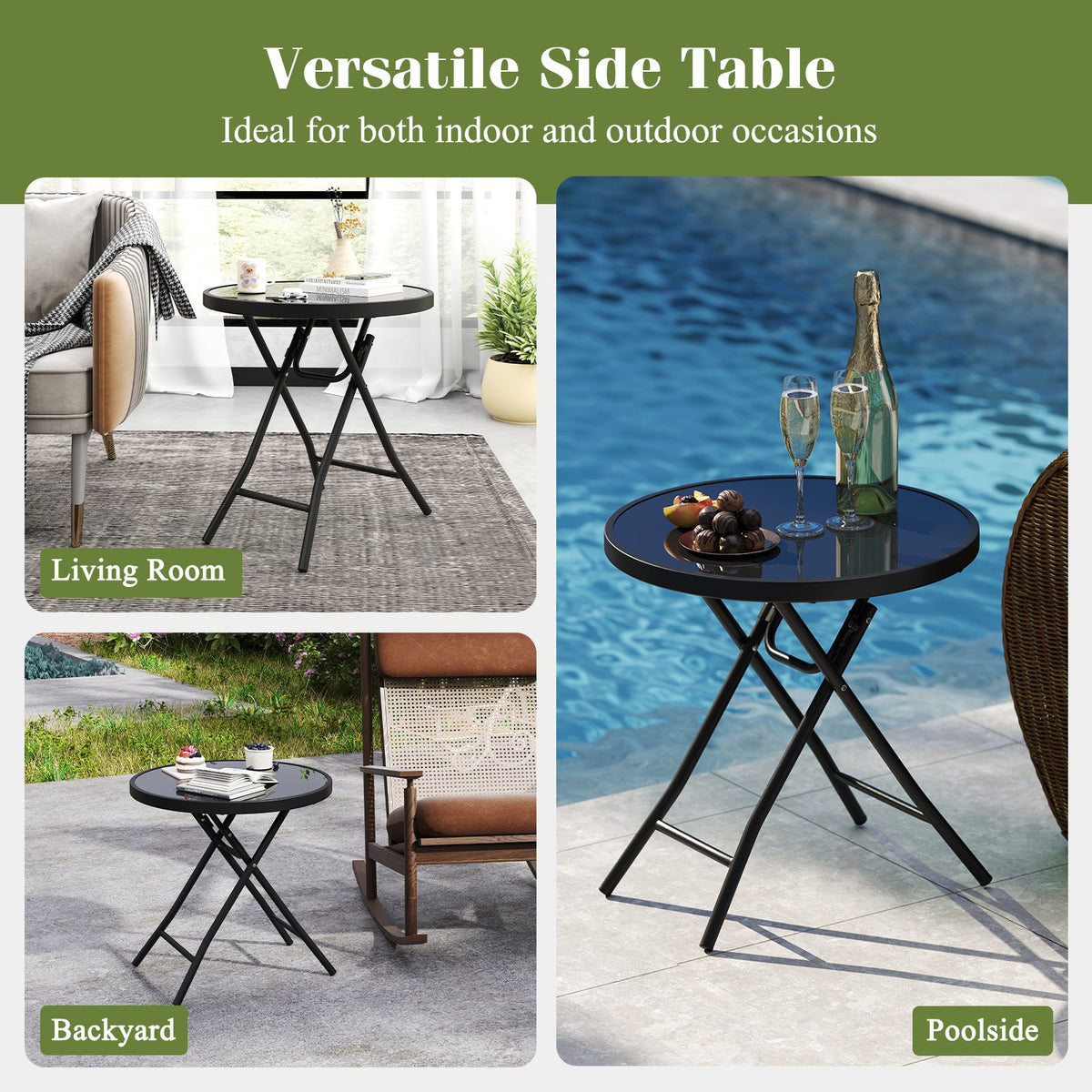 18 Inch Folding Side Table Patio Round Compact Coffee Table