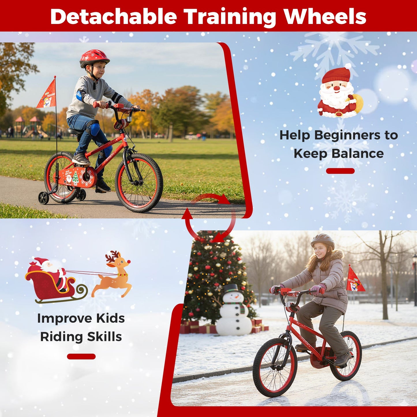 Kids Bike 12-18 Inch with Training Wheels & Christmas Music