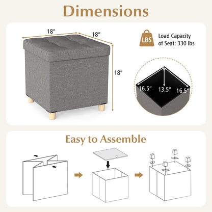 18 Inches Ottoman with Storage and Rubber Wood Legs-Gray
