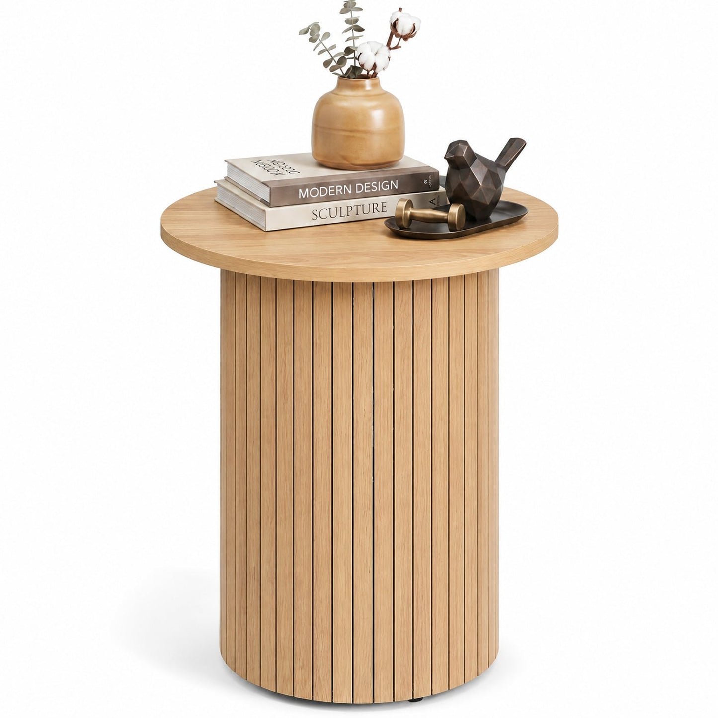 18" Round Fluted Side Table with Pedestal Drum Base