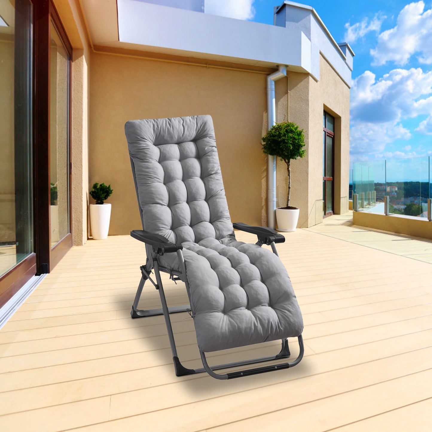 Chaise Lounger Cushion 67x22in with Secure Straps