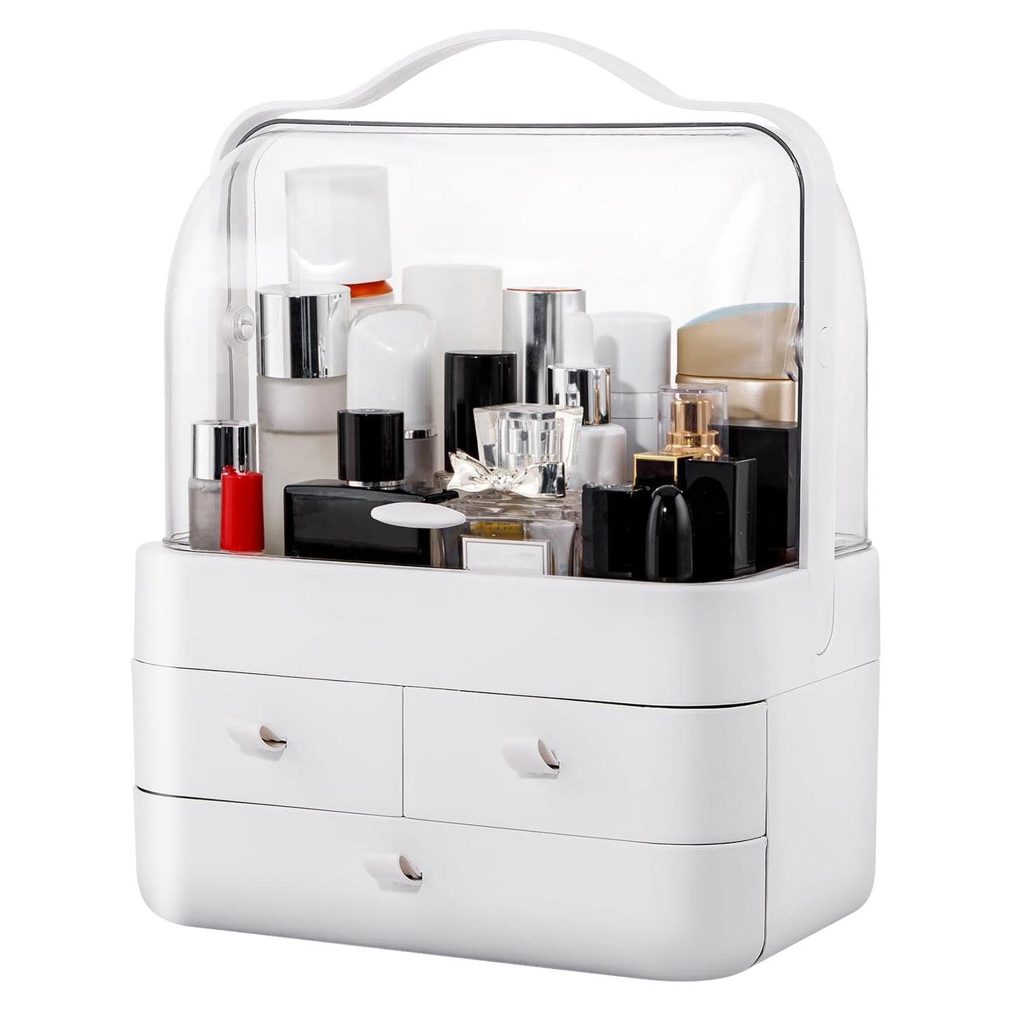 3-Tier Makeup Organizer with Dustproof Lid and Drawers