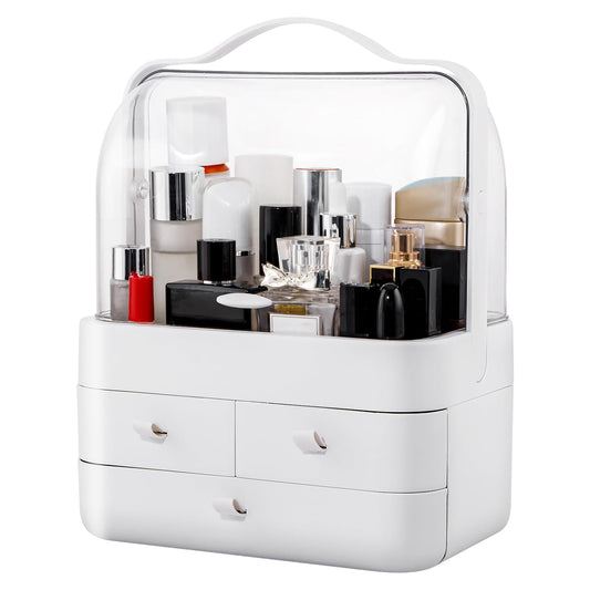 3-Tier Makeup Organizer with Dustproof Lid and Drawers