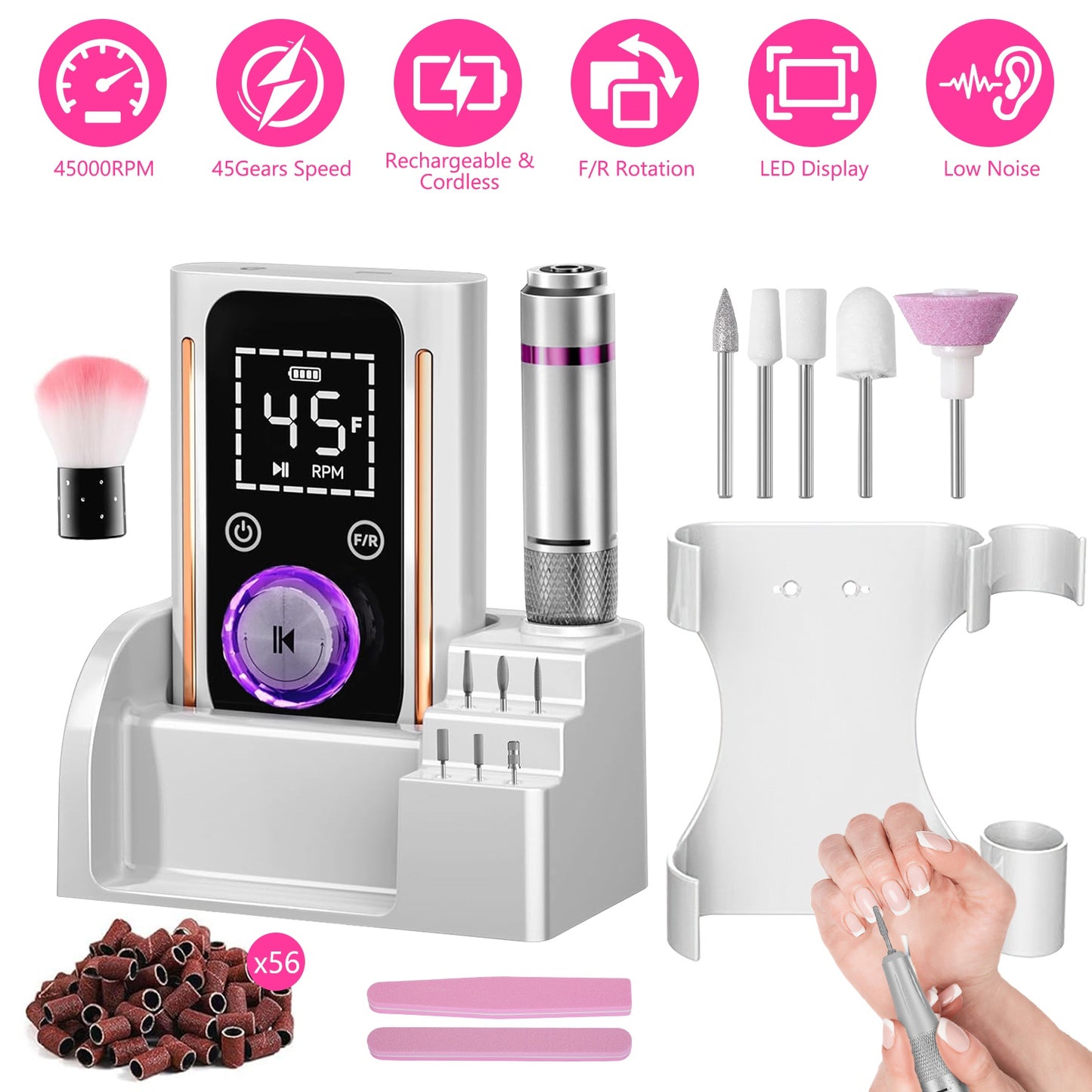 Electric Nail Drill Kit 45000 RPM with 11 Bits & LED Display