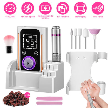 Electric Nail Drill Kit 45000 RPM with 11 Bits & LED Display