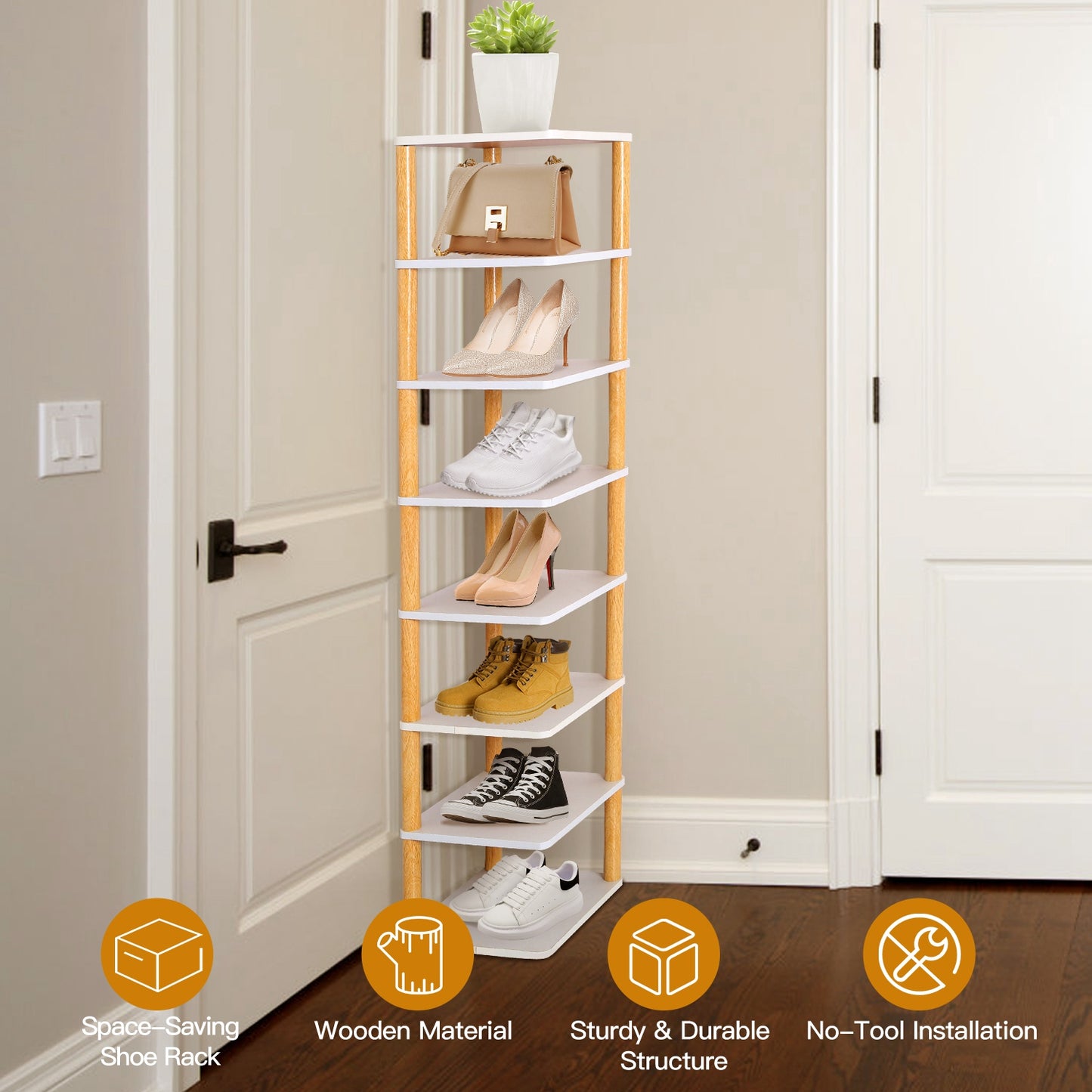 8-Tier Vertical Shoe Rack - Space Saving Entryway Organizer