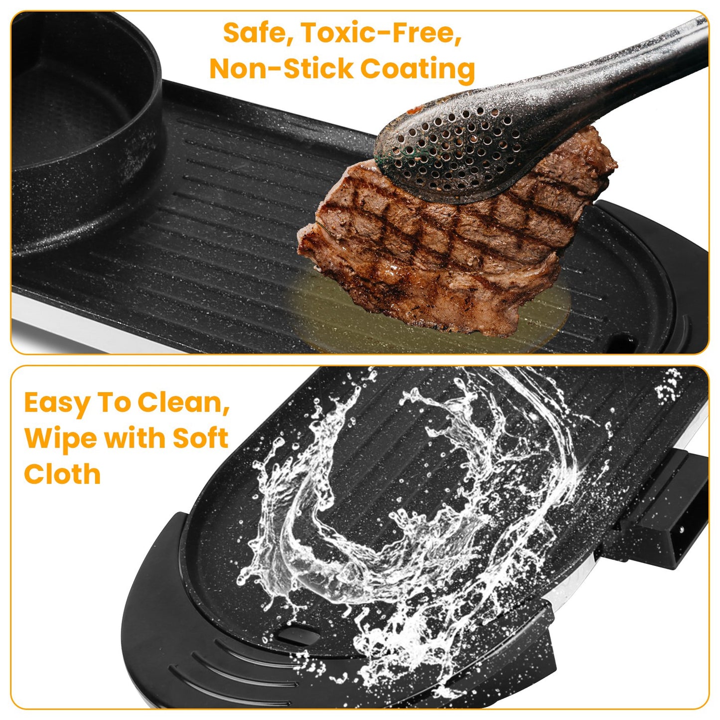 Electric Hot Pot with BBQ Grill 2-in-1 Cooker 2200W