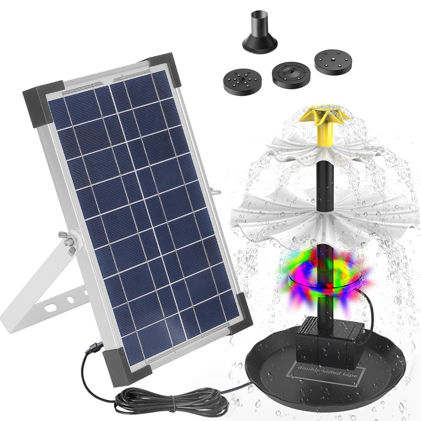 Solar Bird Bath Fountain with LED Lights & Battery Backup