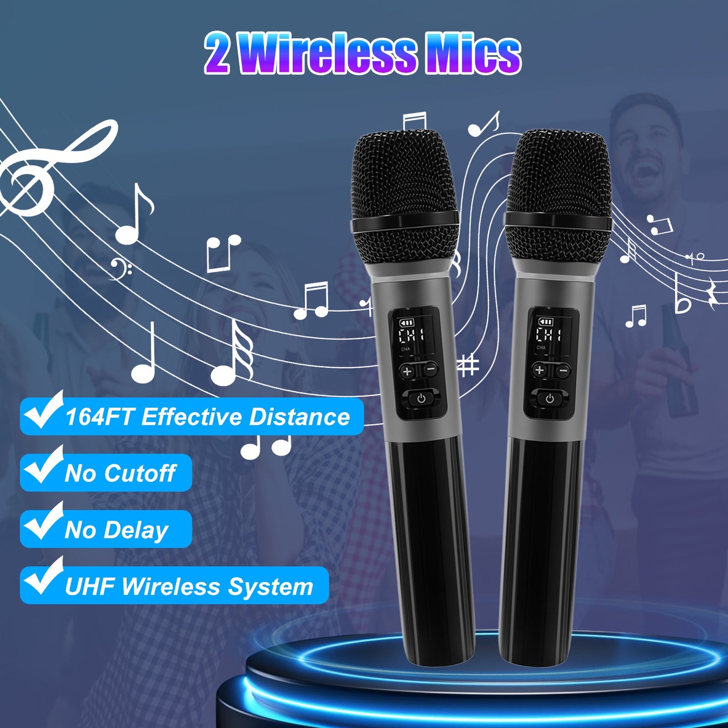 Portable Wireless Party Speaker with LED Lights & 2 Mics