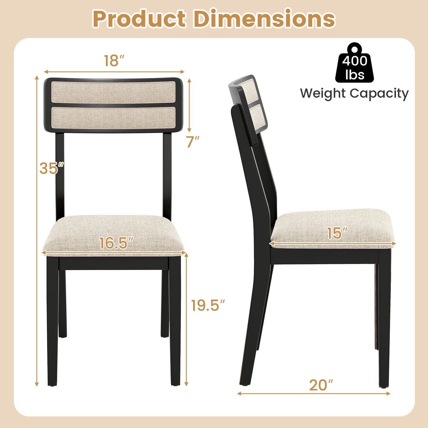 Dining Chairs Set of 4 with Tilt Backrest and Padded Seats