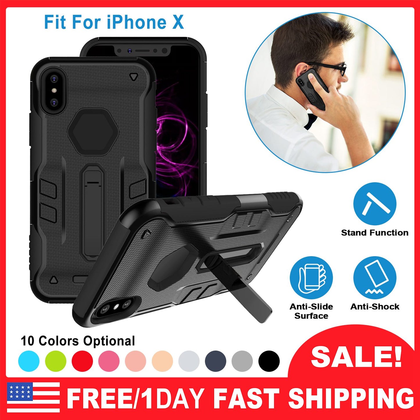 iPhone X Rugged Case with Kickstand - Dual Layer Protection