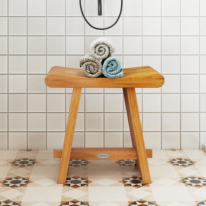 19.5 Inch Teak Shower Bench with Curved Seat for Shaving Legs