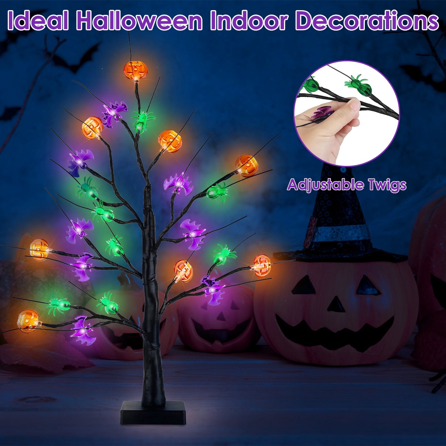 Lighted Halloween Tree 2-Pack with Timer & Adjustable Branches