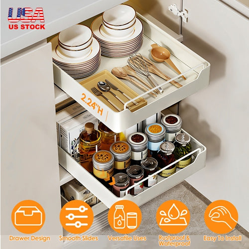 Pull Out Cabinet Organizer with Adhesive Slides - 11.93"W