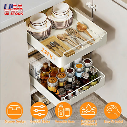 Pull Out Cabinet Organizer with Adhesive Slides - 11.93"W