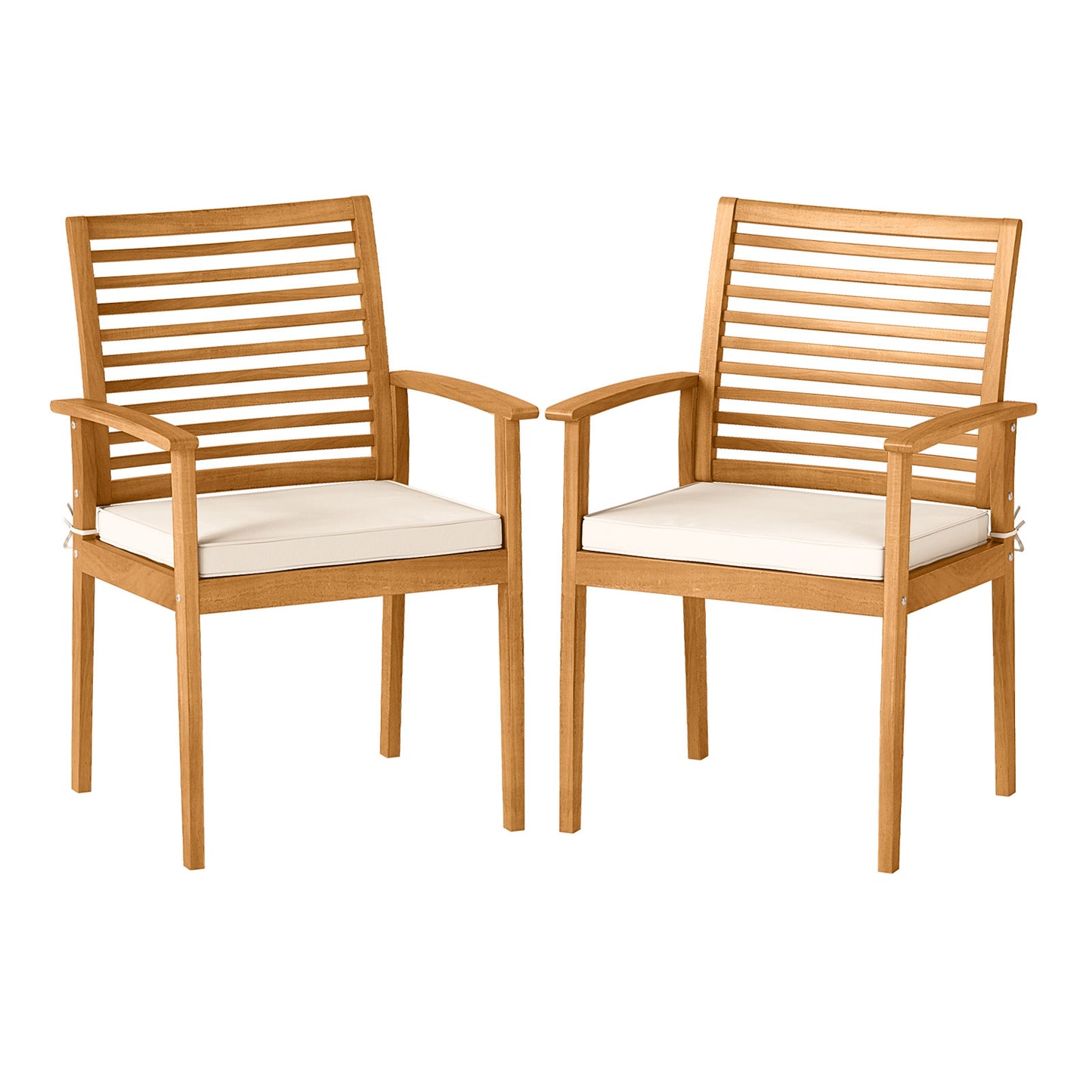 Acacia Wood Patio Dining Chairs Set of 2 with Cushions