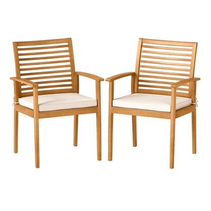 Acacia Wood Patio Dining Chairs Set of 2 with Cushions