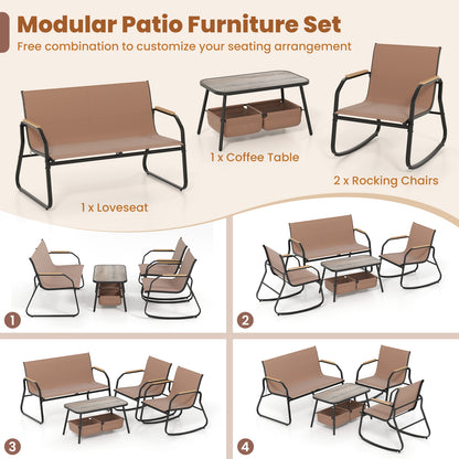 4-Piece Patio Conversation Set with Rocking Chairs & Loveseat