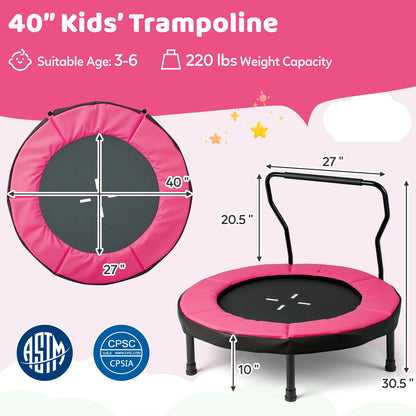 40-Inch Kids Trampoline with Adjustable Handlebar